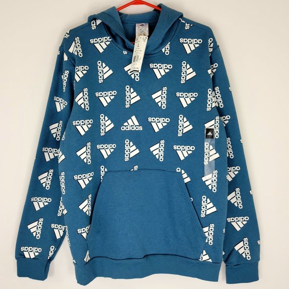 NWT Adidas Mens Large Blue Hoodie New with Tags Long Sleeve Size Large L NWT - Picture 2 of 7